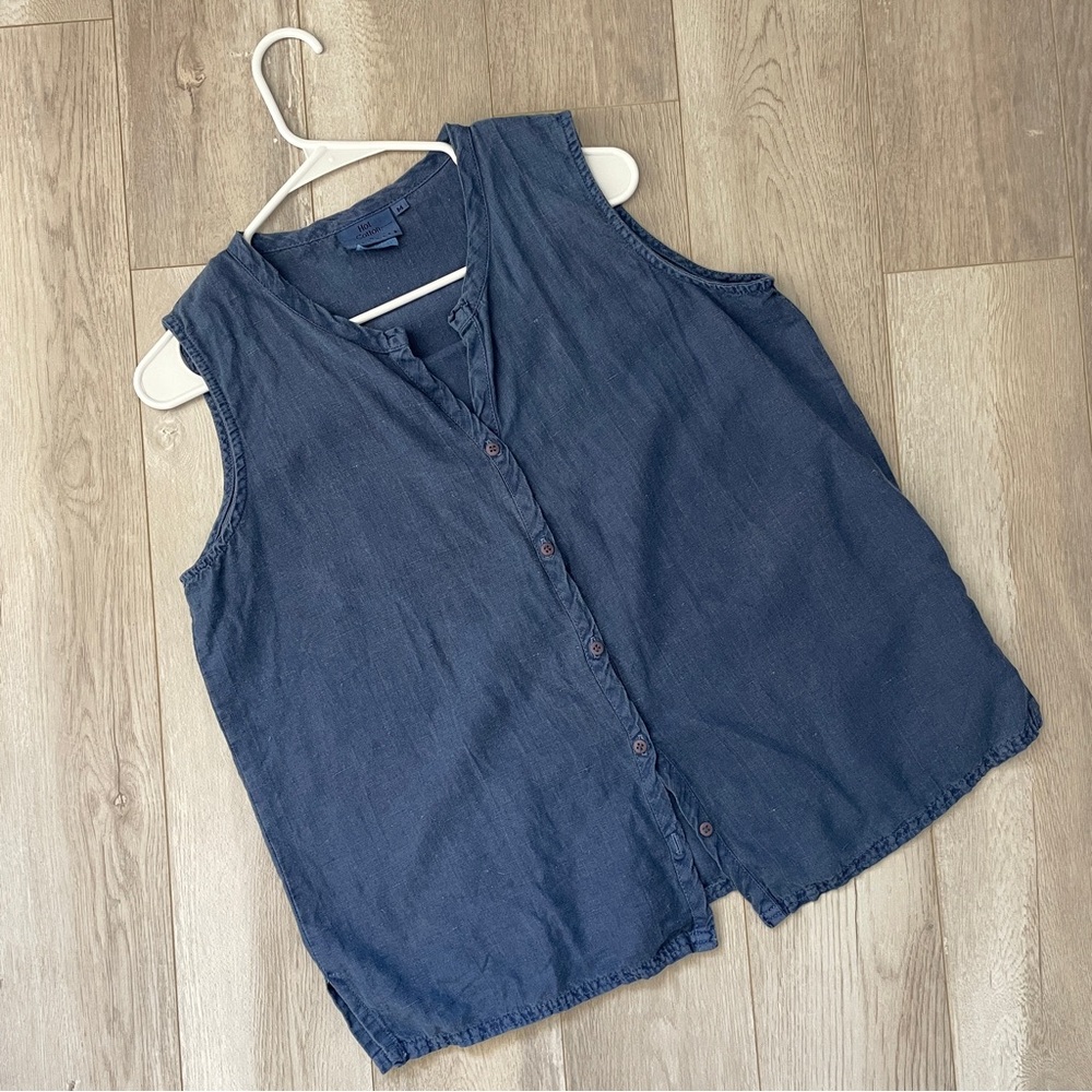 Hot Cotton Top linen sleeveless button up womens Blue medium natural minimalist
